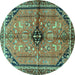 Round Persian Turquoise Traditional Rug, tr3914turq