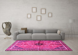 Machine Washable Persian Pink Traditional Rug in a Living Room, wshtr3914pnk