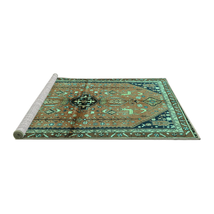 Sideview of Machine Washable Persian Turquoise Traditional Area Rugs, wshtr3914turq