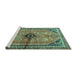 Sideview of Machine Washable Persian Turquoise Traditional Area Rugs, wshtr3914turq
