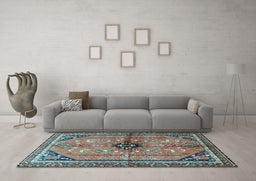 Machine Washable Persian Light Blue Traditional Rug in a Living Room, wshtr3914lblu