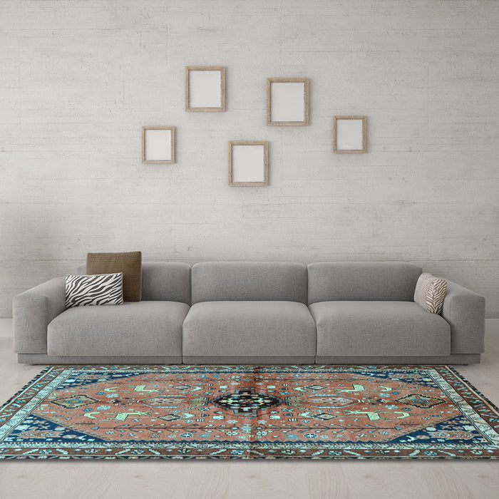 Machine Washable Persian Light Blue Traditional Rug in a Living Room, wshtr3914lblu