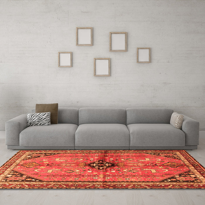Machine Washable Persian Orange Traditional Area Rugs in a Living Room, wshtr3914org