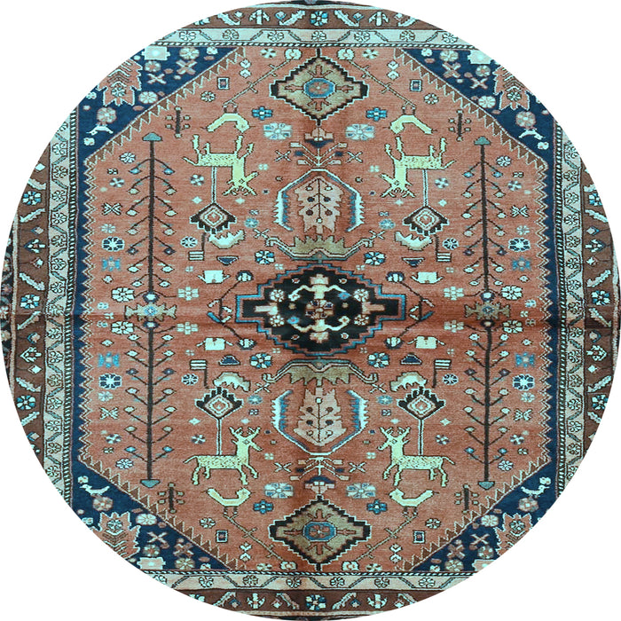 Round Machine Washable Persian Light Blue Traditional Rug, wshtr3914lblu