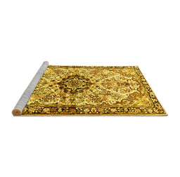 Sideview of Machine Washable Medallion Yellow Traditional Rug, wshtr3915yw