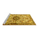 Sideview of Machine Washable Medallion Yellow Traditional Rug, wshtr3915yw