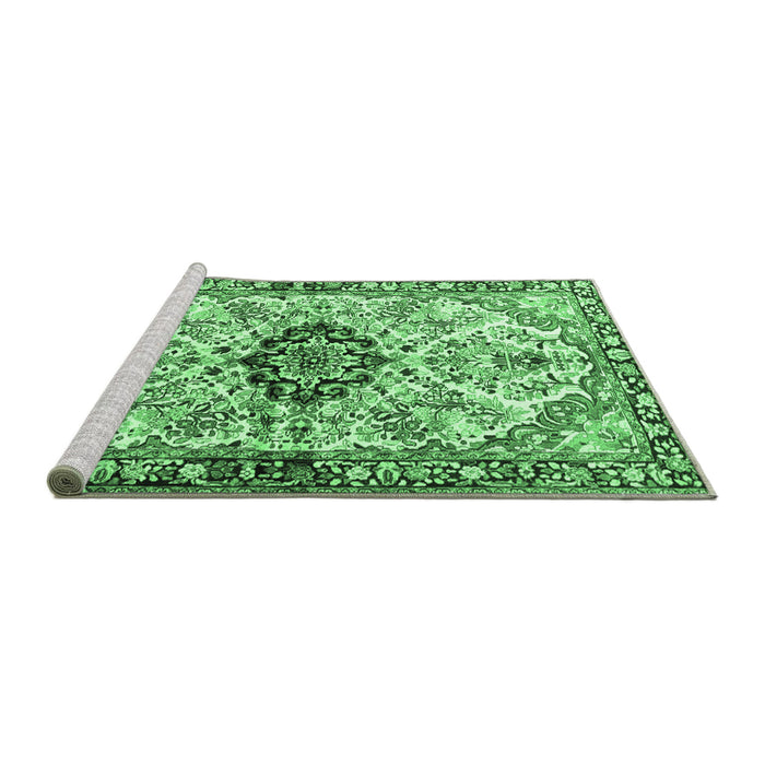 Sideview of Machine Washable Medallion Emerald Green Traditional Area Rugs, wshtr3915emgrn