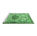 Sideview of Machine Washable Medallion Emerald Green Traditional Area Rugs, wshtr3915emgrn