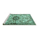 Sideview of Machine Washable Medallion Turquoise Traditional Area Rugs, wshtr3915turq