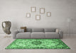 Machine Washable Medallion Emerald Green Traditional Area Rugs in a Living Room,, wshtr3915emgrn