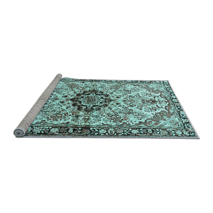 Sideview of Machine Washable Medallion Light Blue Traditional Rug, wshtr3915lblu