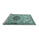 Sideview of Machine Washable Medallion Light Blue Traditional Rug, wshtr3915lblu