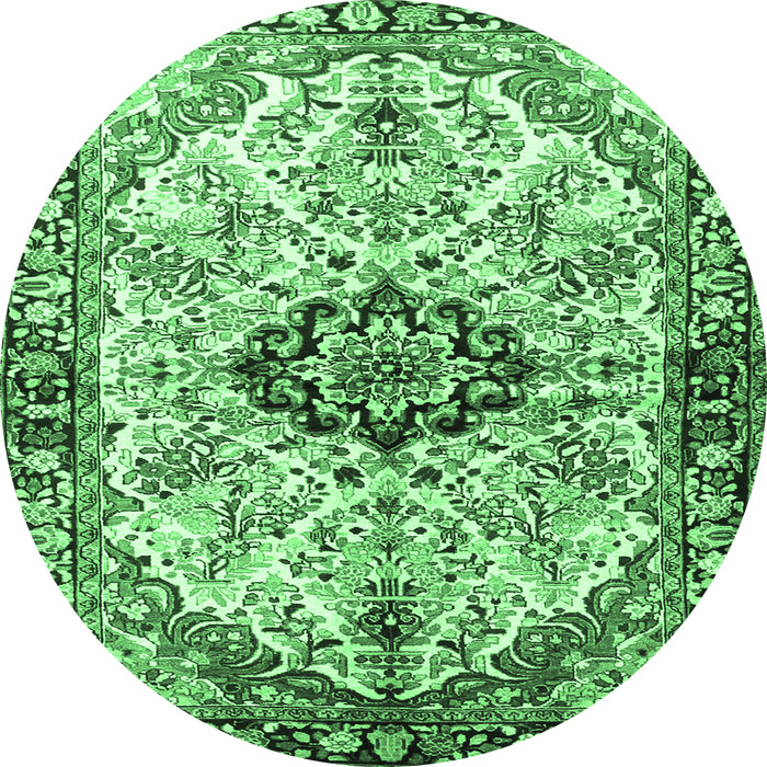Round Medallion Emerald Green Traditional Rug, tr3915emgrn