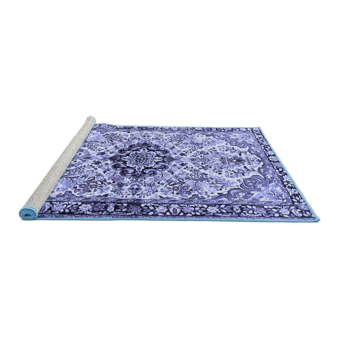 Sideview of Machine Washable Medallion Blue Traditional Rug, wshtr3915blu