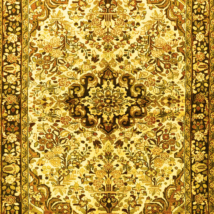 Machine Washable Medallion Yellow Traditional Rug, wshtr3915yw
