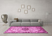 Machine Washable Medallion Pink Traditional Rug in a Living Room, wshtr3915pnk