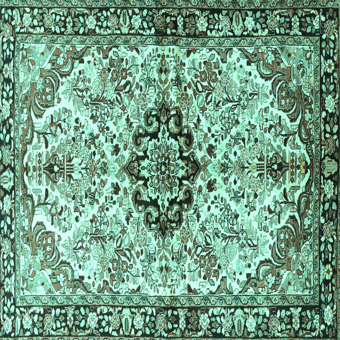 Square Medallion Turquoise Traditional Rug, tr3915turq