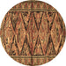 Round Persian Brown Traditional Rug, tr3916brn