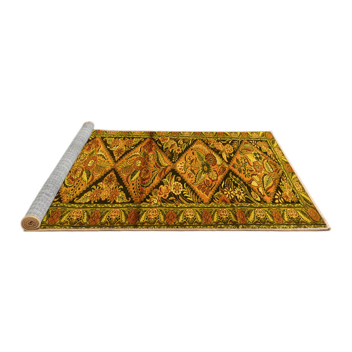 Sideview of Machine Washable Persian Yellow Traditional Rug, wshtr3916yw