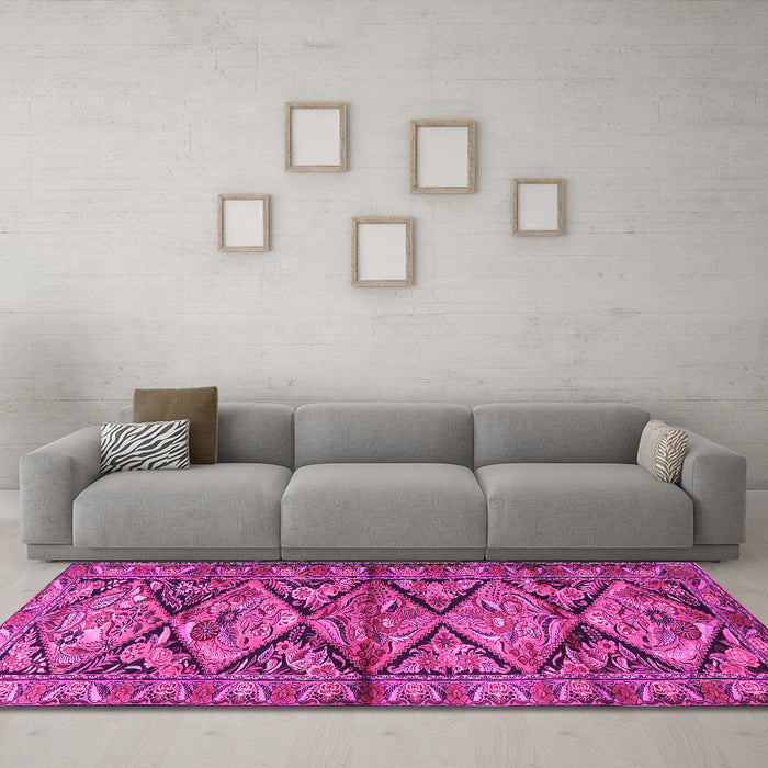 Machine Washable Persian Pink Traditional Rug in a Living Room, wshtr3916pnk