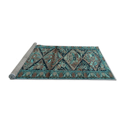 Sideview of Machine Washable Persian Light Blue Traditional Rug, wshtr3916lblu