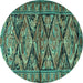 Round Machine Washable Persian Turquoise Traditional Area Rugs, wshtr3916turq