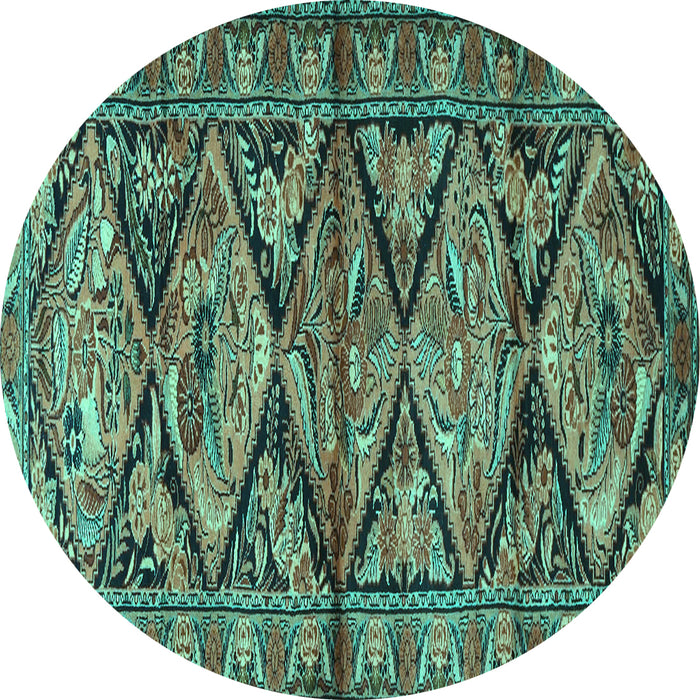 Round Persian Turquoise Traditional Rug, tr3916turq