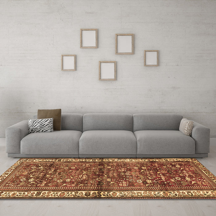 Machine Washable Persian Brown Traditional Rug in a Living Room,, wshtr3917brn