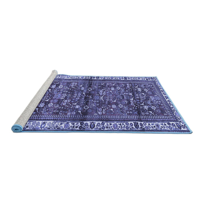 Sideview of Machine Washable Persian Blue Traditional Rug, wshtr3917blu