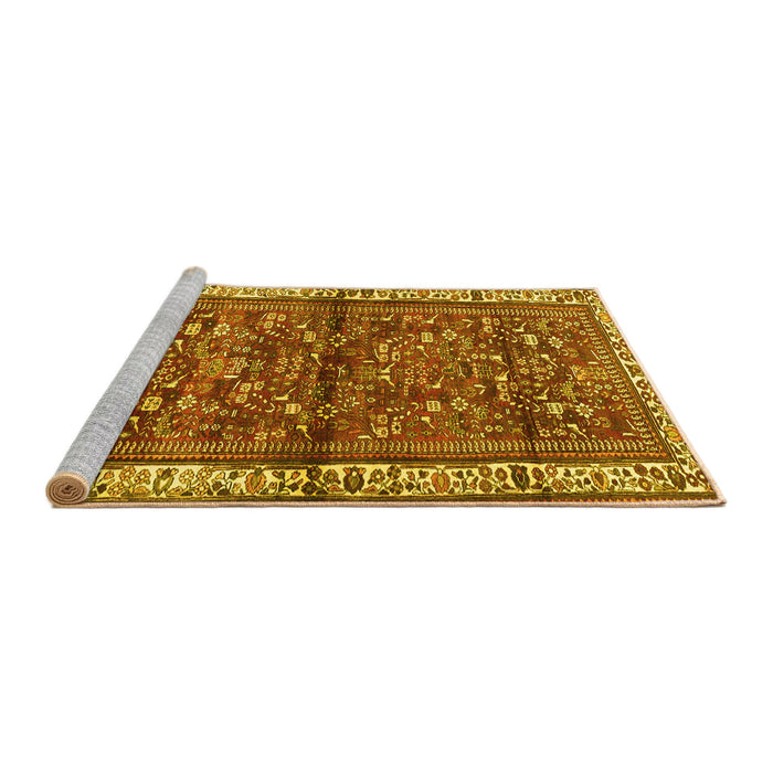 Sideview of Machine Washable Persian Yellow Traditional Rug, wshtr3917yw