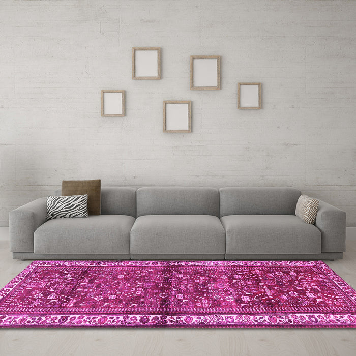 Machine Washable Persian Pink Traditional Rug in a Living Room, wshtr3917pnk