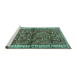 Sideview of Machine Washable Persian Turquoise Traditional Area Rugs, wshtr3917turq