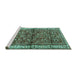 Sideview of Machine Washable Persian Turquoise Traditional Area Rugs, wshtr3917turq