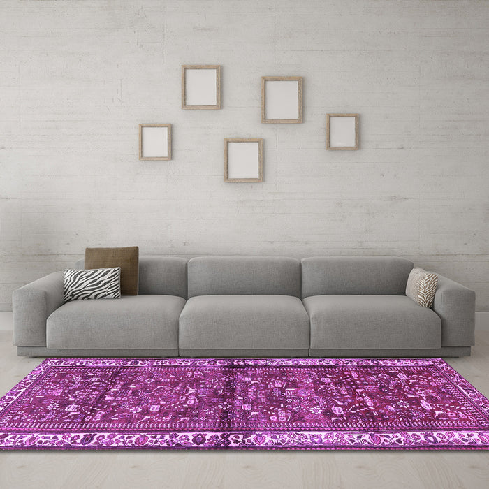 Machine Washable Persian Purple Traditional Area Rugs in a Living Room, wshtr3917pur