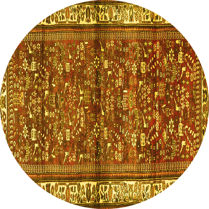Round Persian Yellow Traditional Rug, tr3917yw