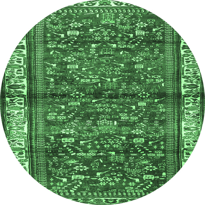 Round Machine Washable Persian Emerald Green Traditional Area Rugs, wshtr3917emgrn