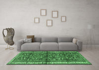 Machine Washable Persian Emerald Green Traditional Rug, wshtr3917emgrn