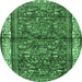 Round Persian Emerald Green Traditional Rug, tr3917emgrn