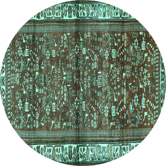 Round Persian Turquoise Traditional Rug, tr3917turq