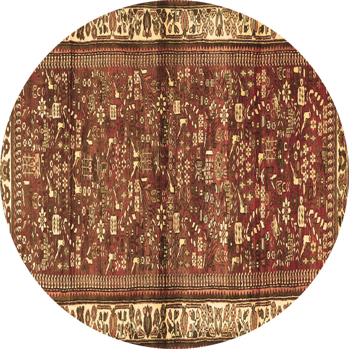 Round Persian Brown Traditional Rug, tr3917brn