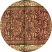 Round Persian Brown Traditional Rug, tr3917brn