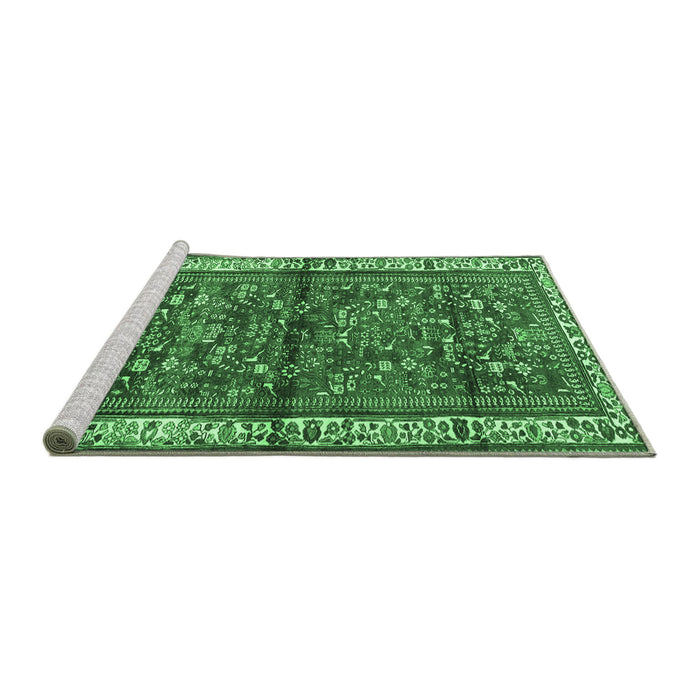 Sideview of Machine Washable Persian Emerald Green Traditional Area Rugs, wshtr3917emgrn