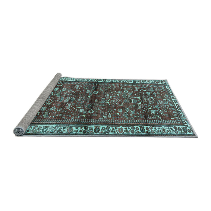 Sideview of Machine Washable Persian Light Blue Traditional Rug, wshtr3917lblu