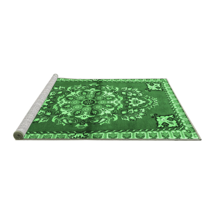 Sideview of Machine Washable Persian Emerald Green Traditional Area Rugs, wshtr3918emgrn