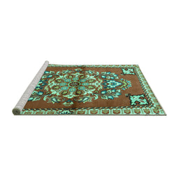 Sideview of Machine Washable Persian Turquoise Traditional Area Rugs, wshtr3918turq