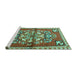 Sideview of Machine Washable Persian Turquoise Traditional Area Rugs, wshtr3918turq