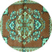 Round Machine Washable Persian Turquoise Traditional Area Rugs, wshtr3918turq