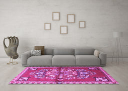 Machine Washable Persian Purple Traditional Area Rugs in a Living Room, wshtr3918pur