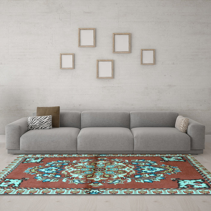 Machine Washable Persian Light Blue Traditional Rug in a Living Room, wshtr3918lblu