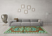 Machine Washable Persian Turquoise Traditional Area Rugs in a Living Room,, wshtr3918turq